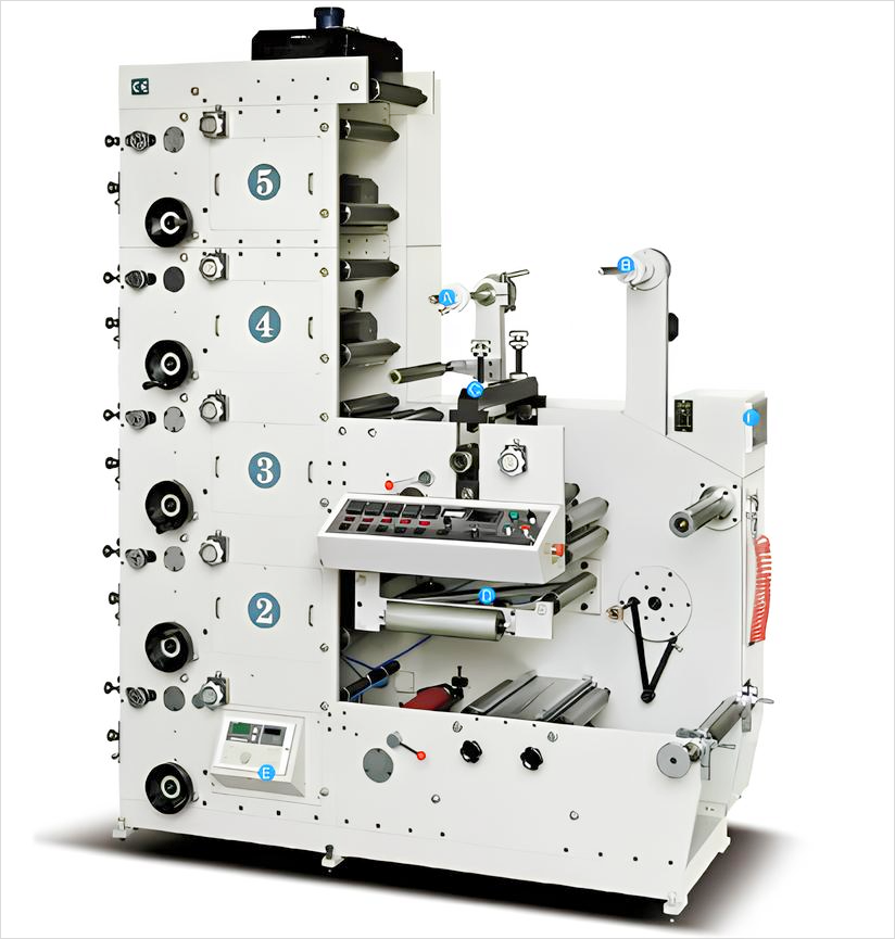 5 color self-adhesive/label flexographic printing machine